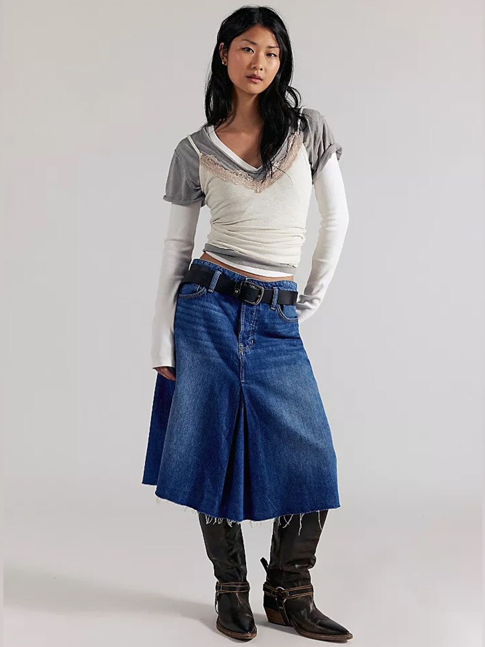 NWOT we the free Daisy Mae midi Denim skirt sz 25